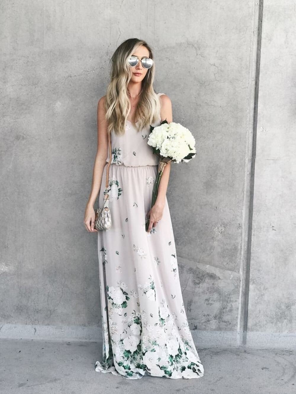 Show Me Your MuMu Kendall maxi dress in a beige floral chiffon fabric, Large NWT